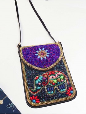 Hand-made Beaded Faux Leather Mini Purse